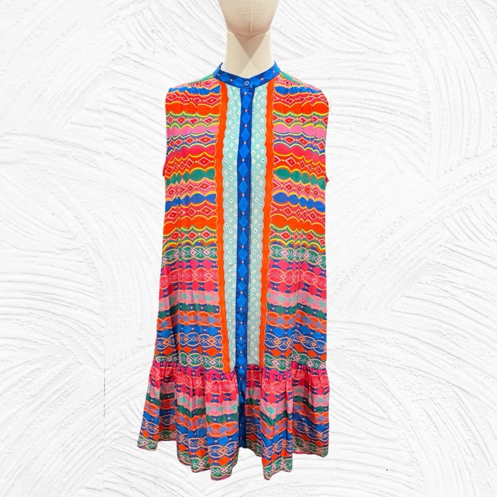 SALONI Tilly 6 Rainbow Spectrum Multicolor Floral Dress Silk‎ Pockets Sleeveless